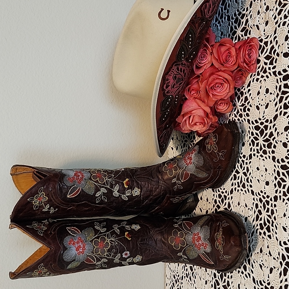 Old Gringo Women's Bonnie  Chocolate Leather Boots Size 9 Floral Embroidery